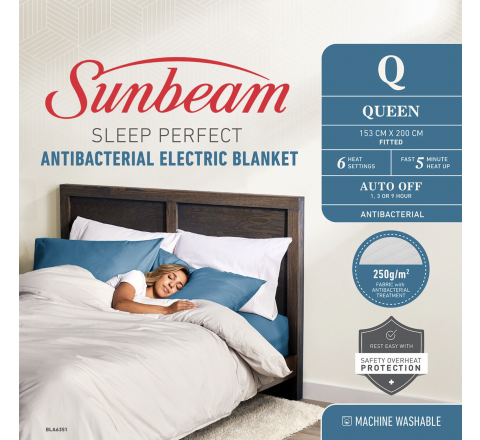 Sunbeam Sleep Perfect Antibacterial Electric Blanket Queen - SKU BLA6351