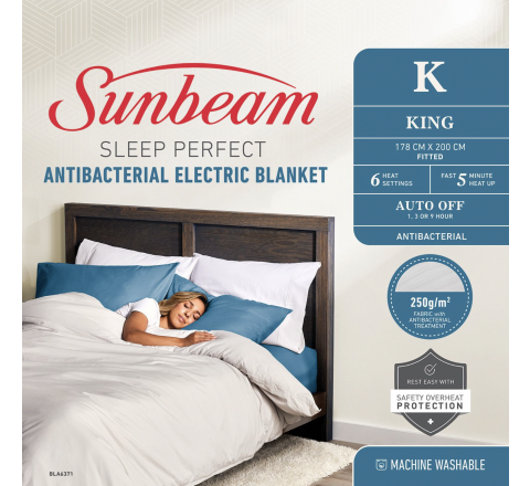 Sunbeam Sleep Perfect Antibacterial Electric Blanket King - SKU BLA6371